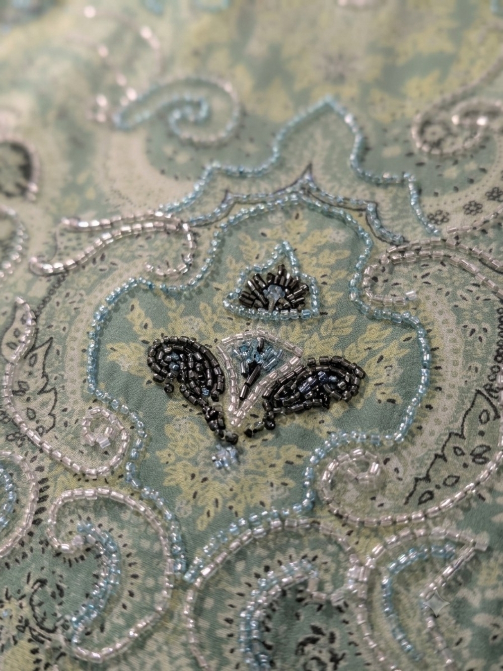 Vintage Rickie Freeman T.J. Nites 100% Silk Beaded Paisley Strapless Dress -